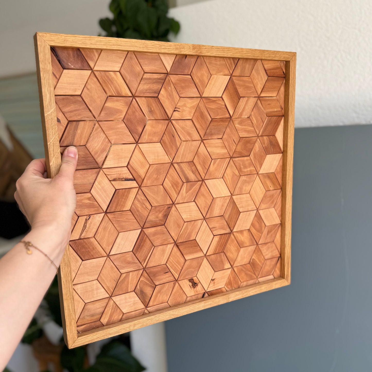 Mini-Mosaik aus Birnenholz, Hexagonmuster, ca. 41x41cm