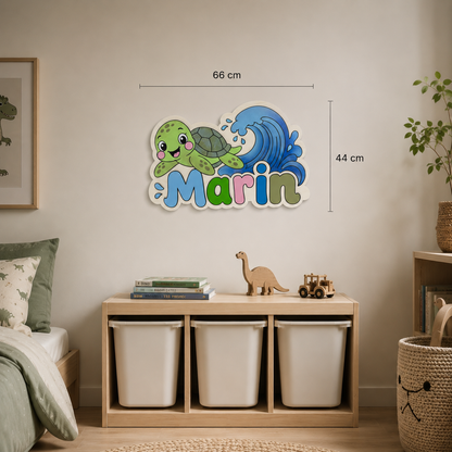 Personalisierte Schildkröten Wanddeko aus Holz | Handgemachtes Namensschild fürs Kinderzimmer