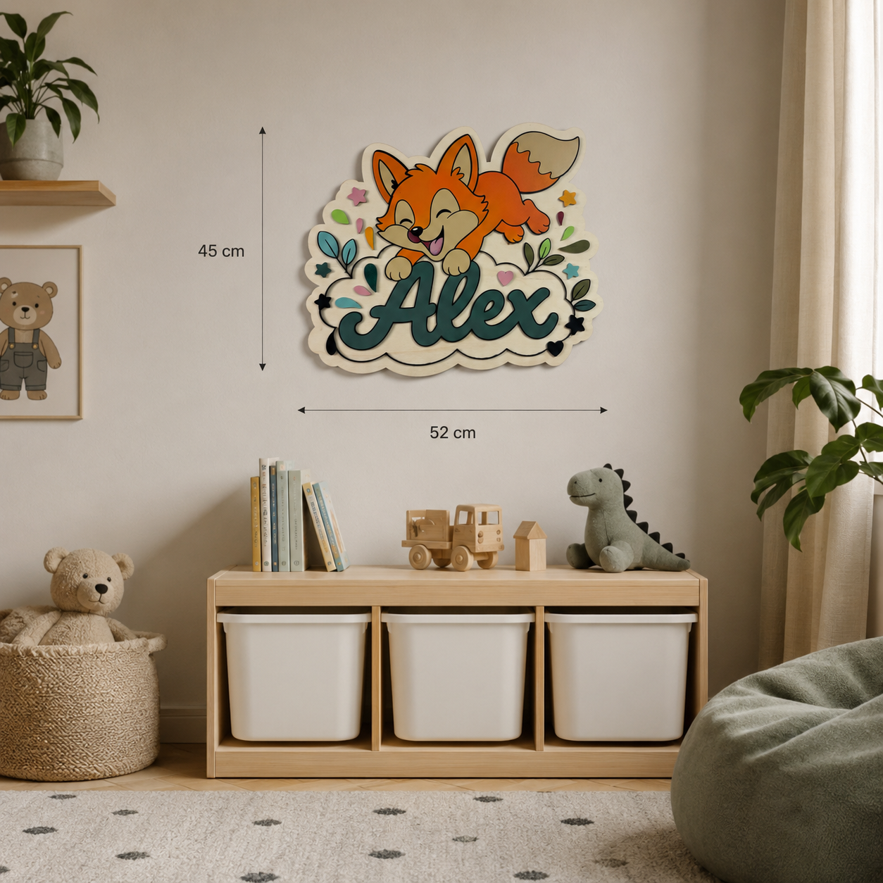 Personalisiertes Fuchs Namensschild aus Holz | Handgemachte Kinderzimmer Wanddeko