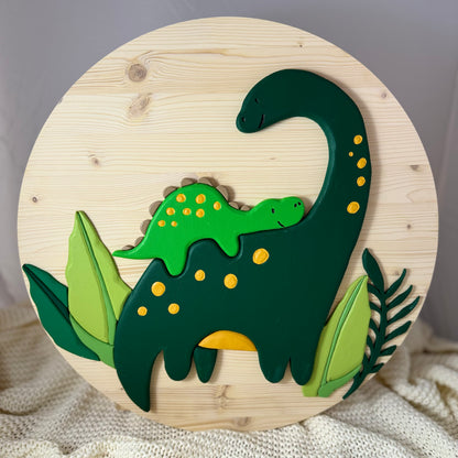 Wandbild mit zwei Dinos, Rund 50cm