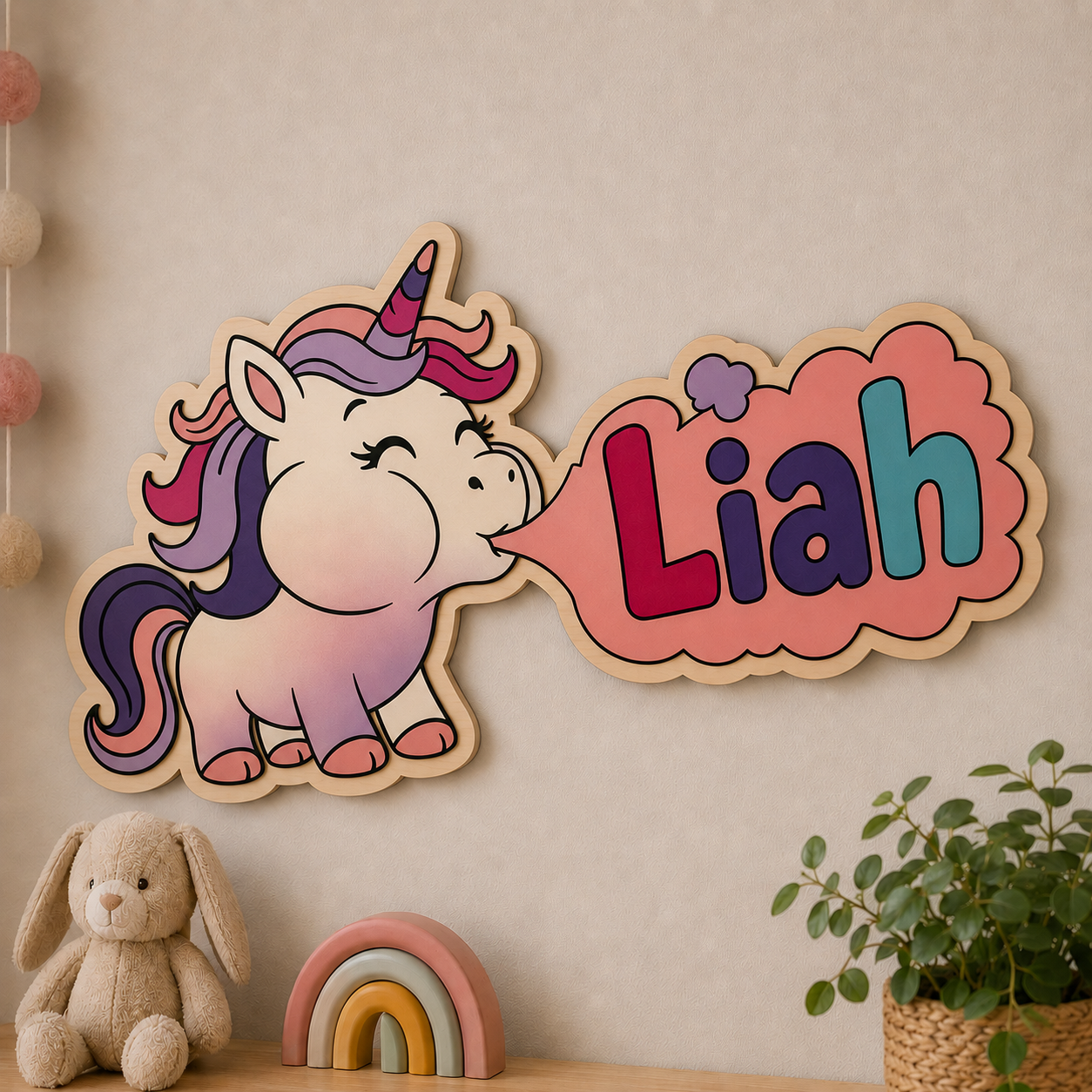 Personalisierte Einhorn Wanddeko aus Holz | Namensschild fürs Kinderzimmer