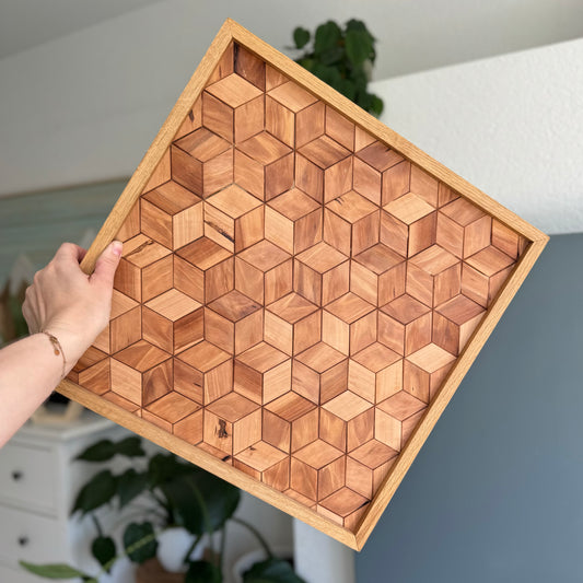 Mini-Mosaik aus Birnenholz, Hexagonmuster, ca. 41x41cm