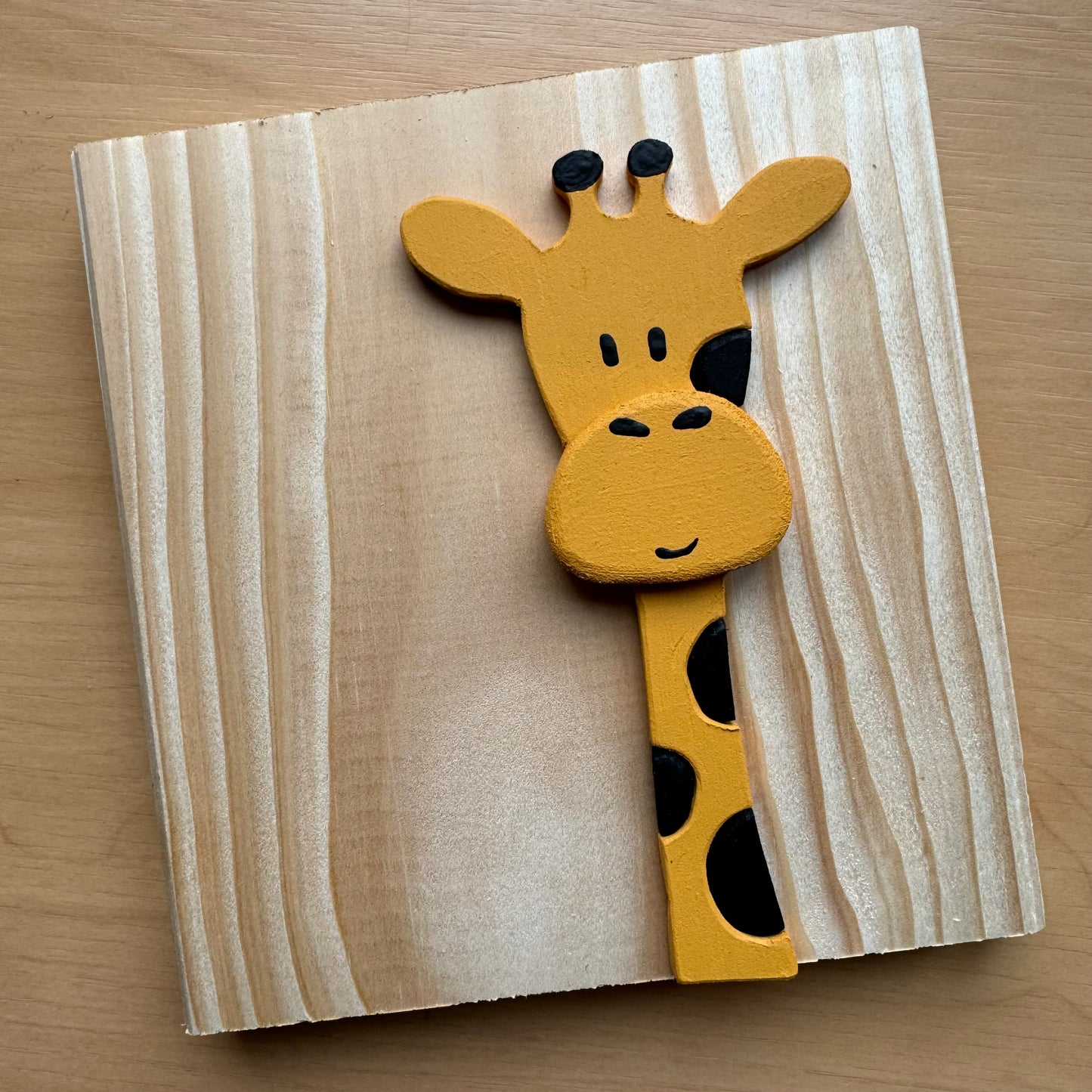 Holzbild mit 3D Effekt, 14x14cm, Giraffe Greta