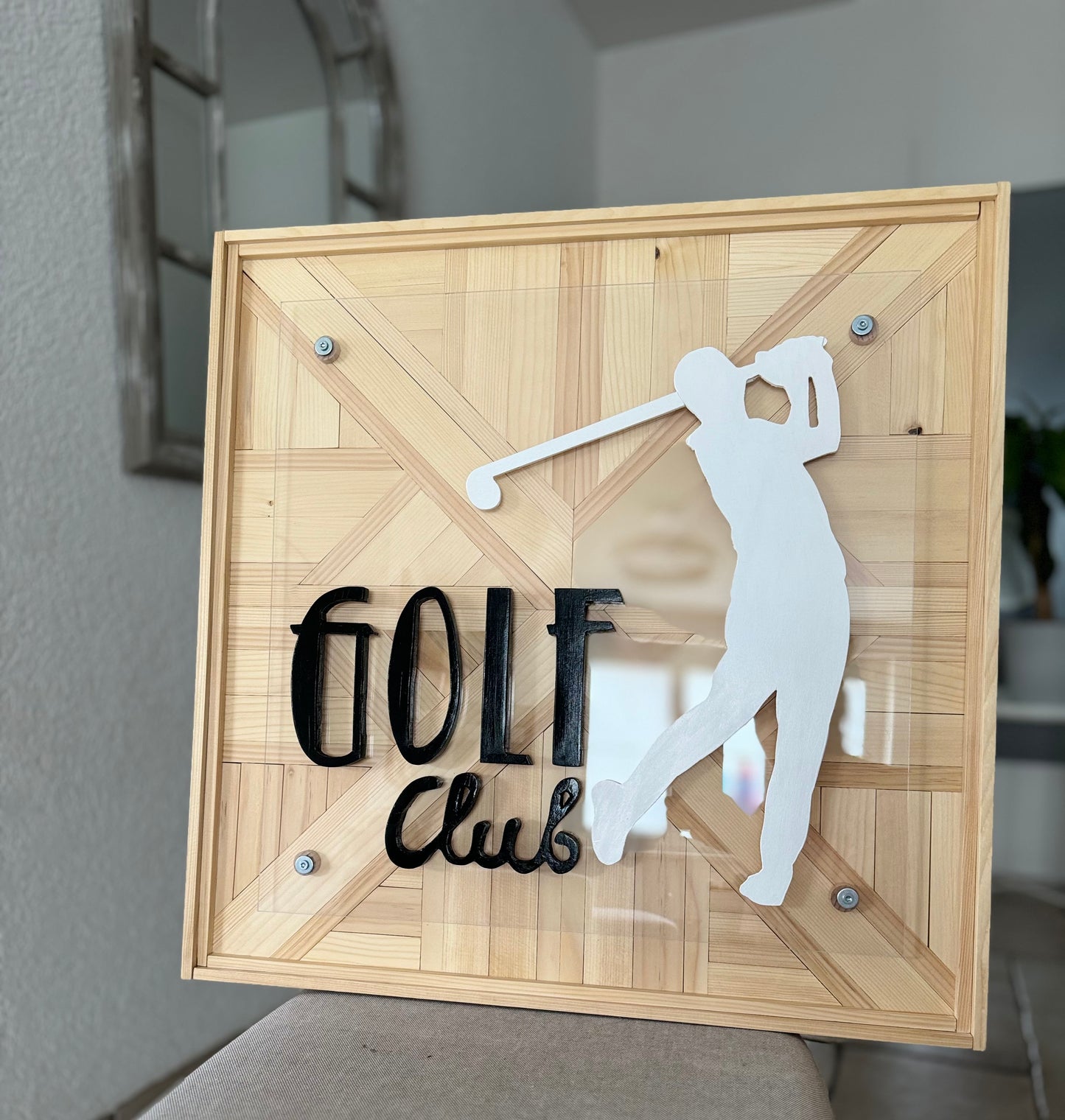 Holzmosaik „Golf Club“, 60x60cm