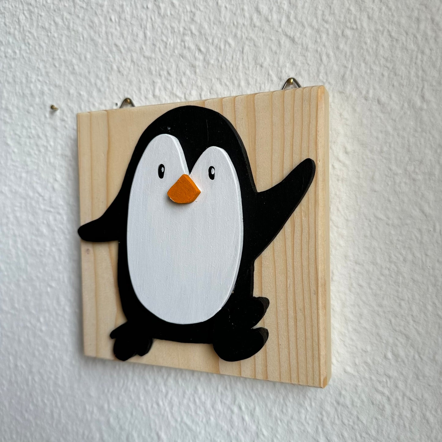 Holzbild mit 3D Effekt, 14x14cm, Pinguin Pundi