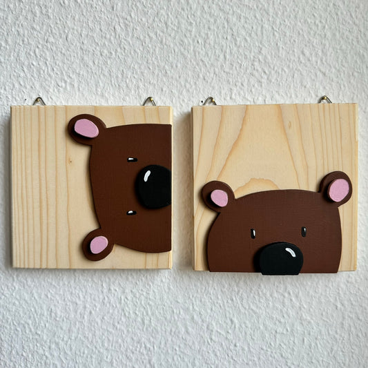 Holzbild mit 3D Effekt, 14x14cm, Bär Brumm im 2er-Set