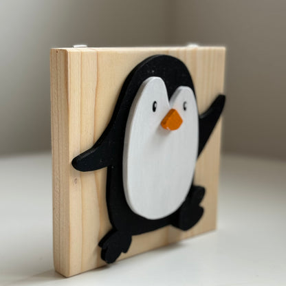 Holzbild mit 3D Effekt, 14x14cm, Pinguin Pundi