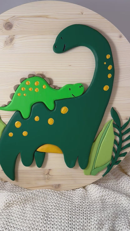 Wandbild mit zwei Dinos, Rund 50cm